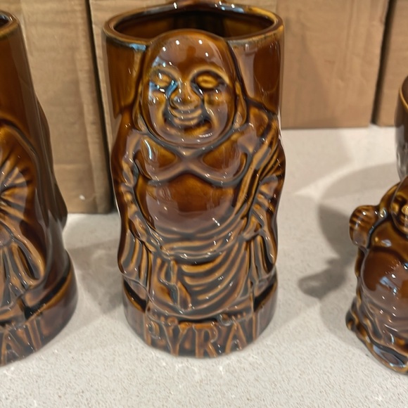 Unique Ceramic PYRAT 3 Buddha Tiki Bowl’s With Mugs! Vintage! New In Box!!!! - Picture 3 of 4